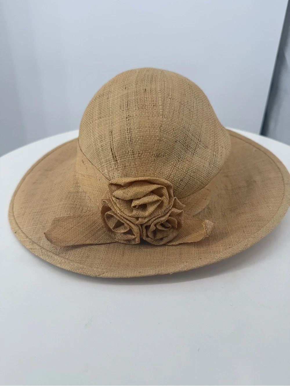 Vintage Lord & Taylor Florette Wide Brim Natural Paper Straw Floral Womens Hat
